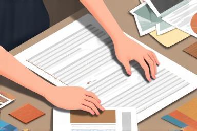 Image of a person reviewing material samples and design blueprints.