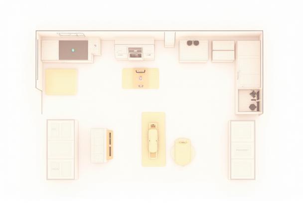 An overhead view or blueprint showing a well-planned kitchen layout.